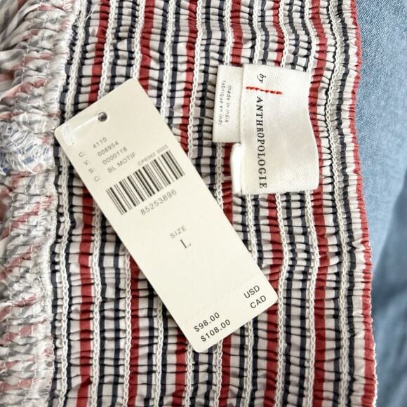 NWT Anthropologie Striped Cotton Flare Skirt Red Blue Bow Detail Size L Large - Picture 4 of 7